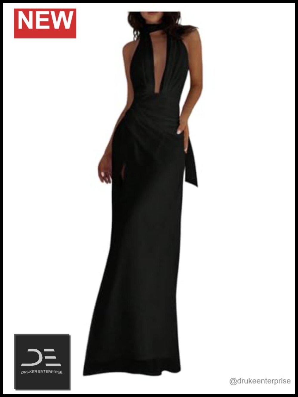 Sleeveless High Slit Halter Maxi Dress Deep V Neck Backless Party